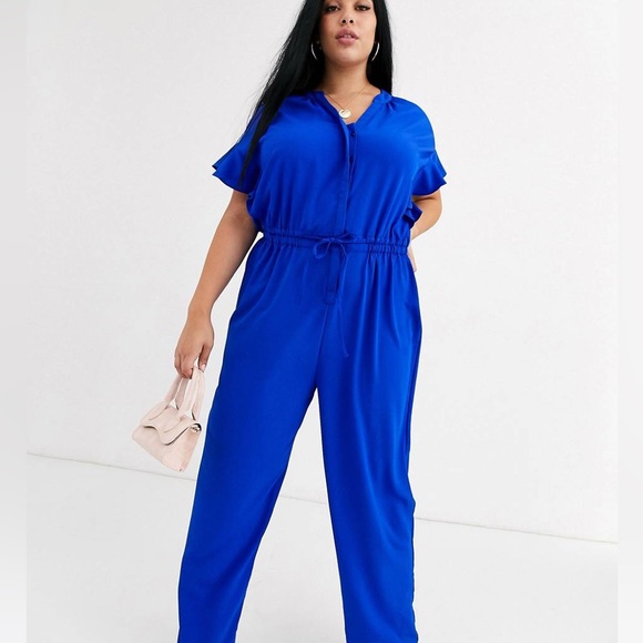 JUNAROSE JUMPSUIT RUFFLE SHOULDER TIE WAIST IN BLUE - Picture 6 of 10
